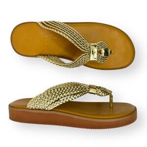 See by Chloé Sansa Sandals Size EU 39 US 9 Gold Braided Flat Thong SEECL42761